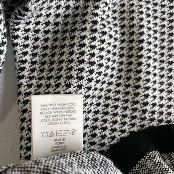 Ann Taylor Cardigan Sweater Black White Houndstooth Hidden Button Up Womens SP - Picture 7 of 11